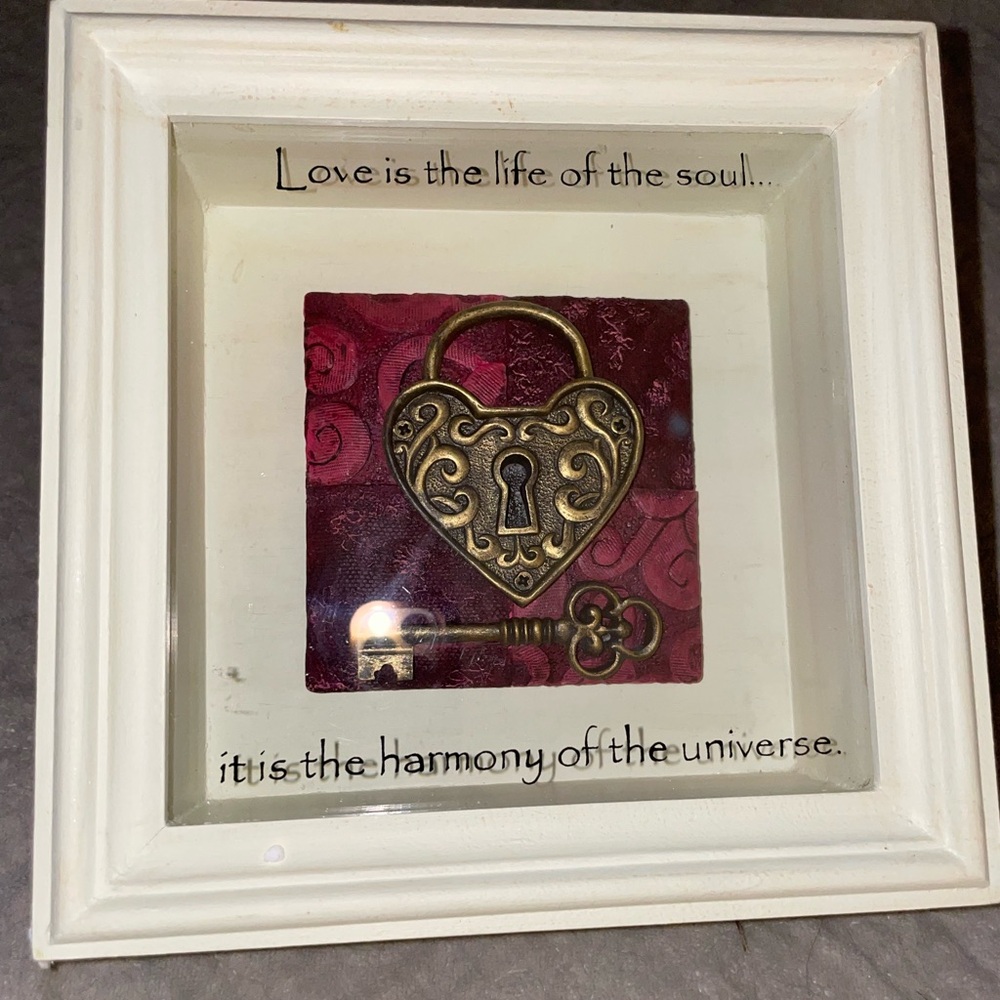 Heart Lock & Key Framed Wall Art - Red and Gold